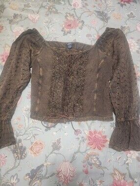Soho Clothing Company Boho Pesant Top Brown Size One Plus